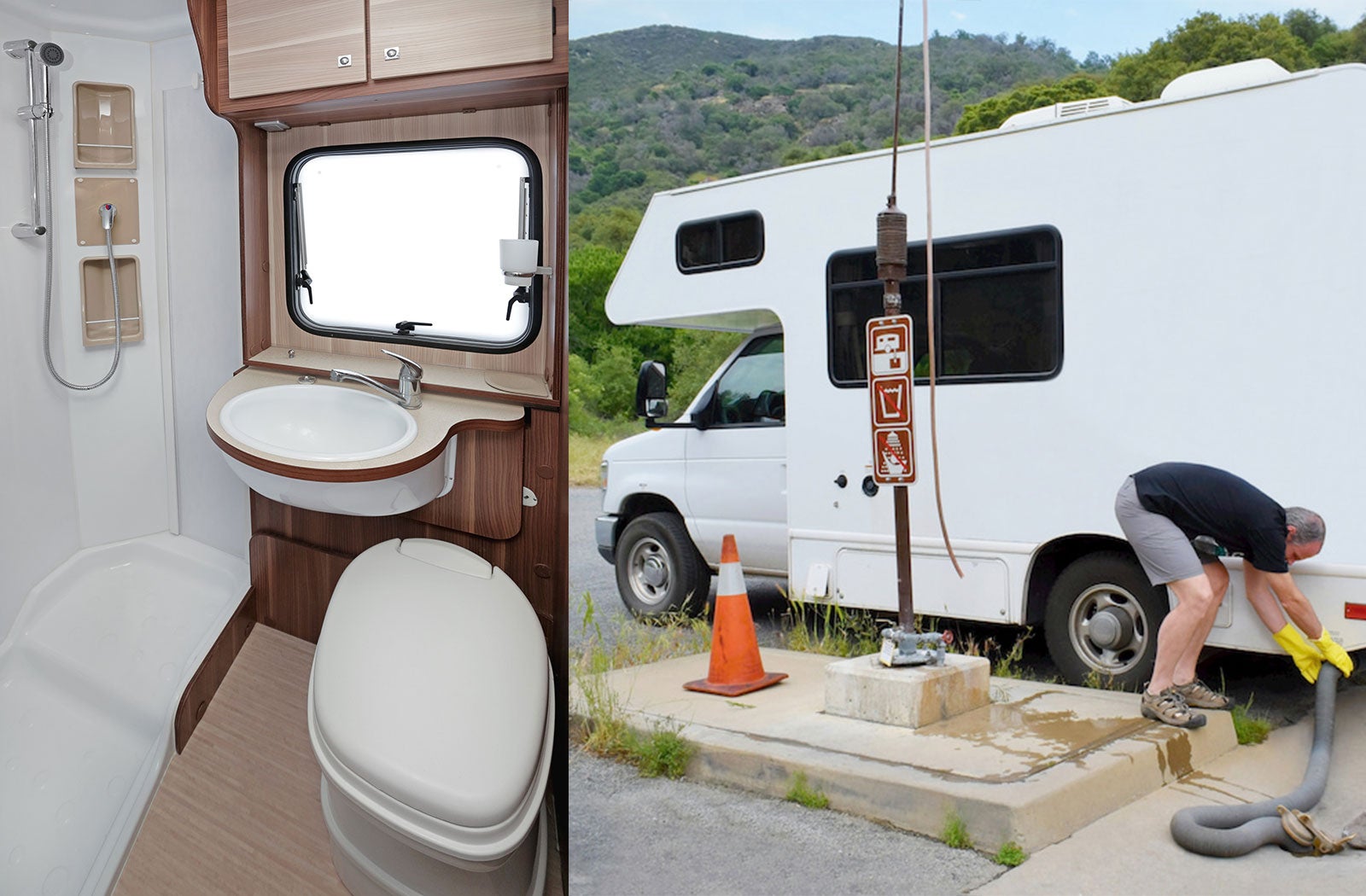 Portable RV/camper toilet and holding tank setup in Van Buren, Arkansas