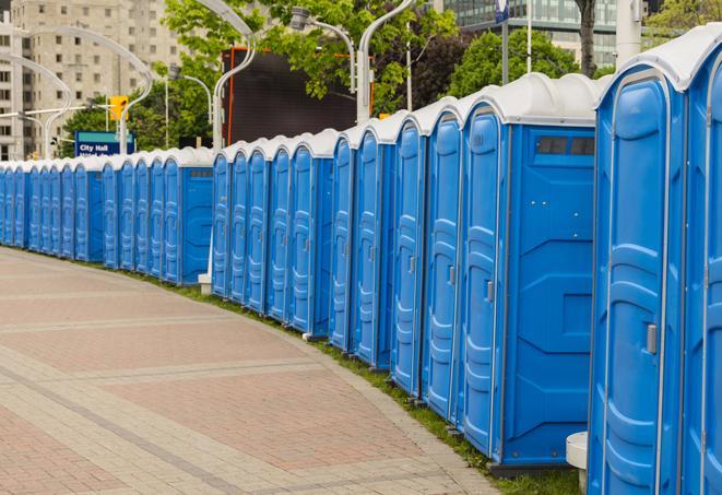 Seasonal porta potty units set up at a Van Buren, Arkansas venue